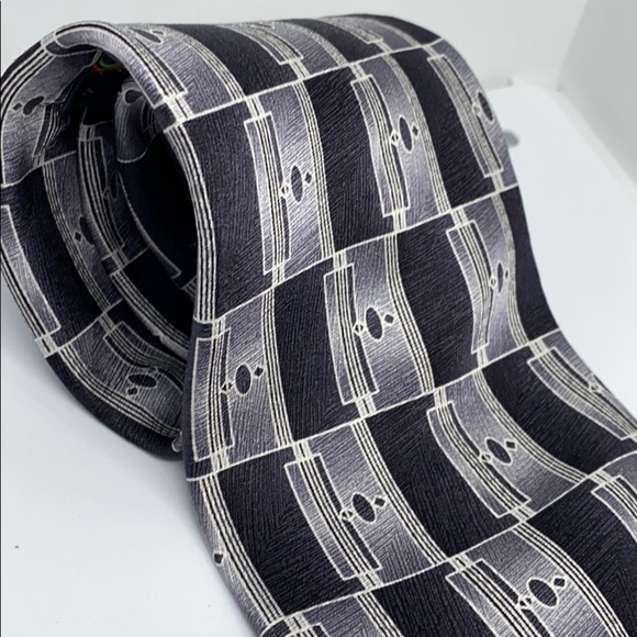 Milano grey black gray abstract print tie 100% silk - Picture 4 of 5